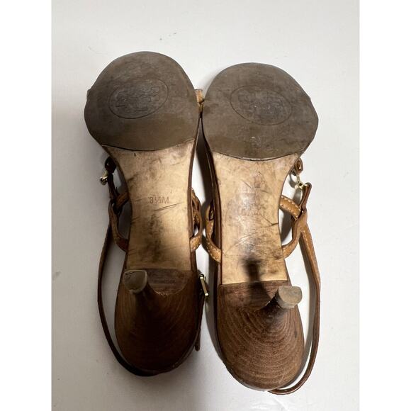 Tory Burch EUC Tan Leather Mira 70mm Logo Slingback Sandals Size 8.5 - Picture 10 of 11